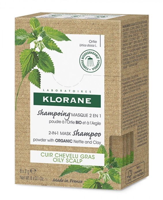 Klorane Shampoing Masque 2en1 Poudre à l'Ortie Bio et Argile 8 Sachets